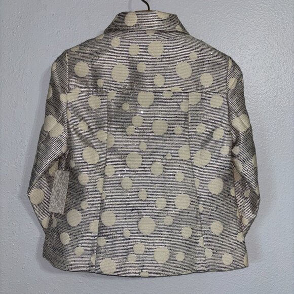 Chico’s Shine Jacquard Jacket Metallic Polka Dot Navy Cream Blazer Size 0 (4/6) - Picture 3 of 9